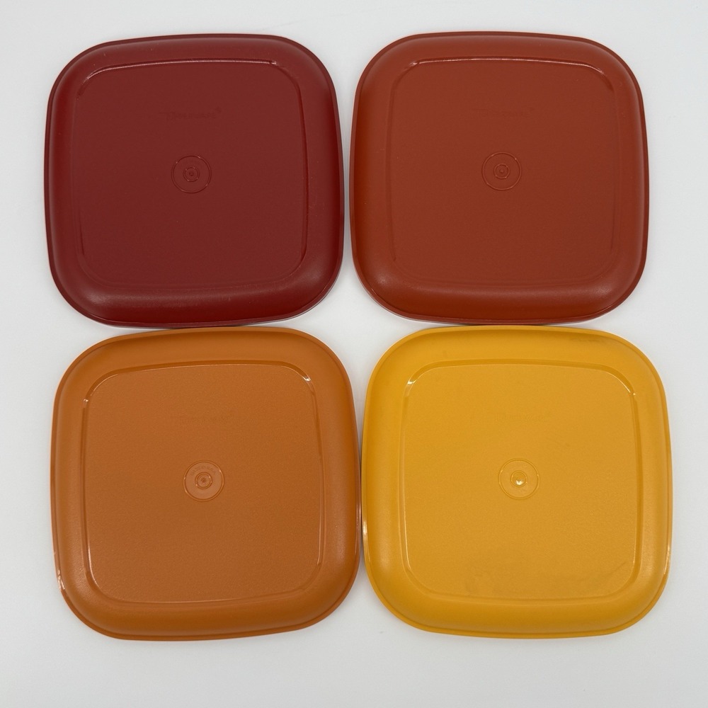 Vintage Tupperware Square Luncheon Salad Plates Set 4 Harvest Colors USA Retro - Picture 3 of 6
